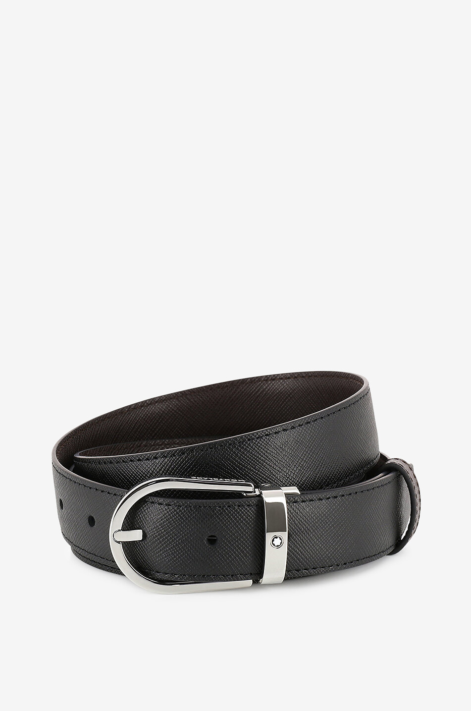 Horseshoe buckle black/brown 30 mm reversible leather belt