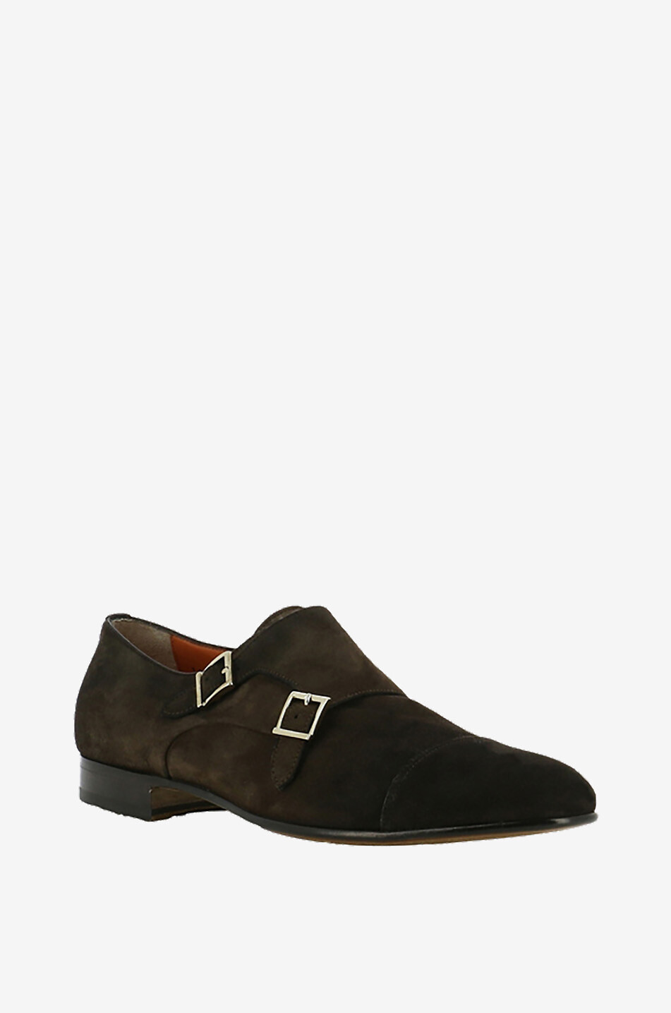 SANTONI Monk-strap suede shoes Men DARK BROWN 1