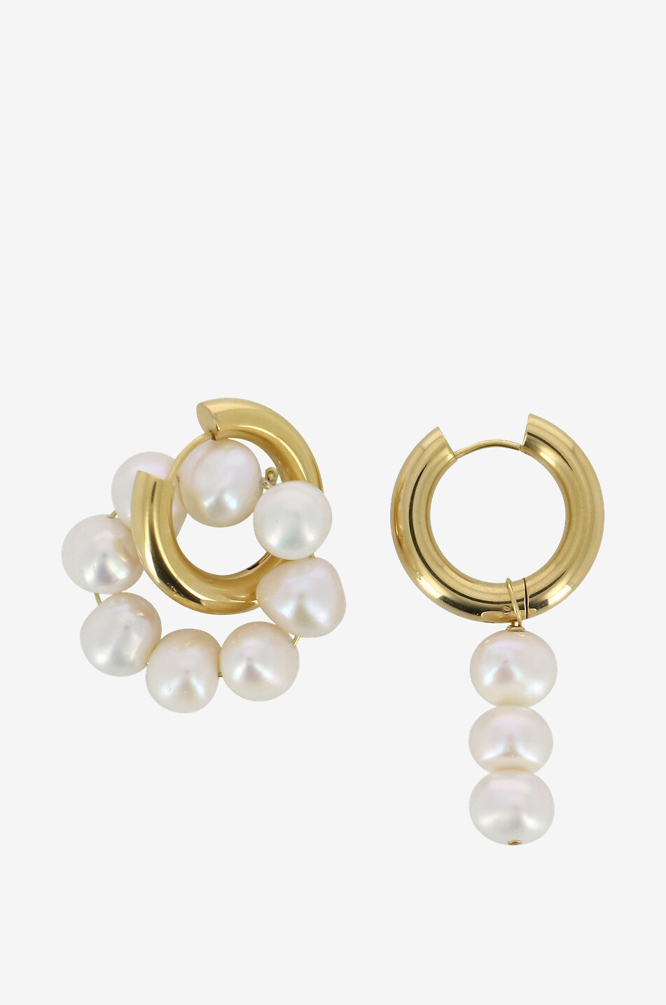 TIMELESS PEARLY Golden hoop earrings with freshwater pearls Women WHITE 1