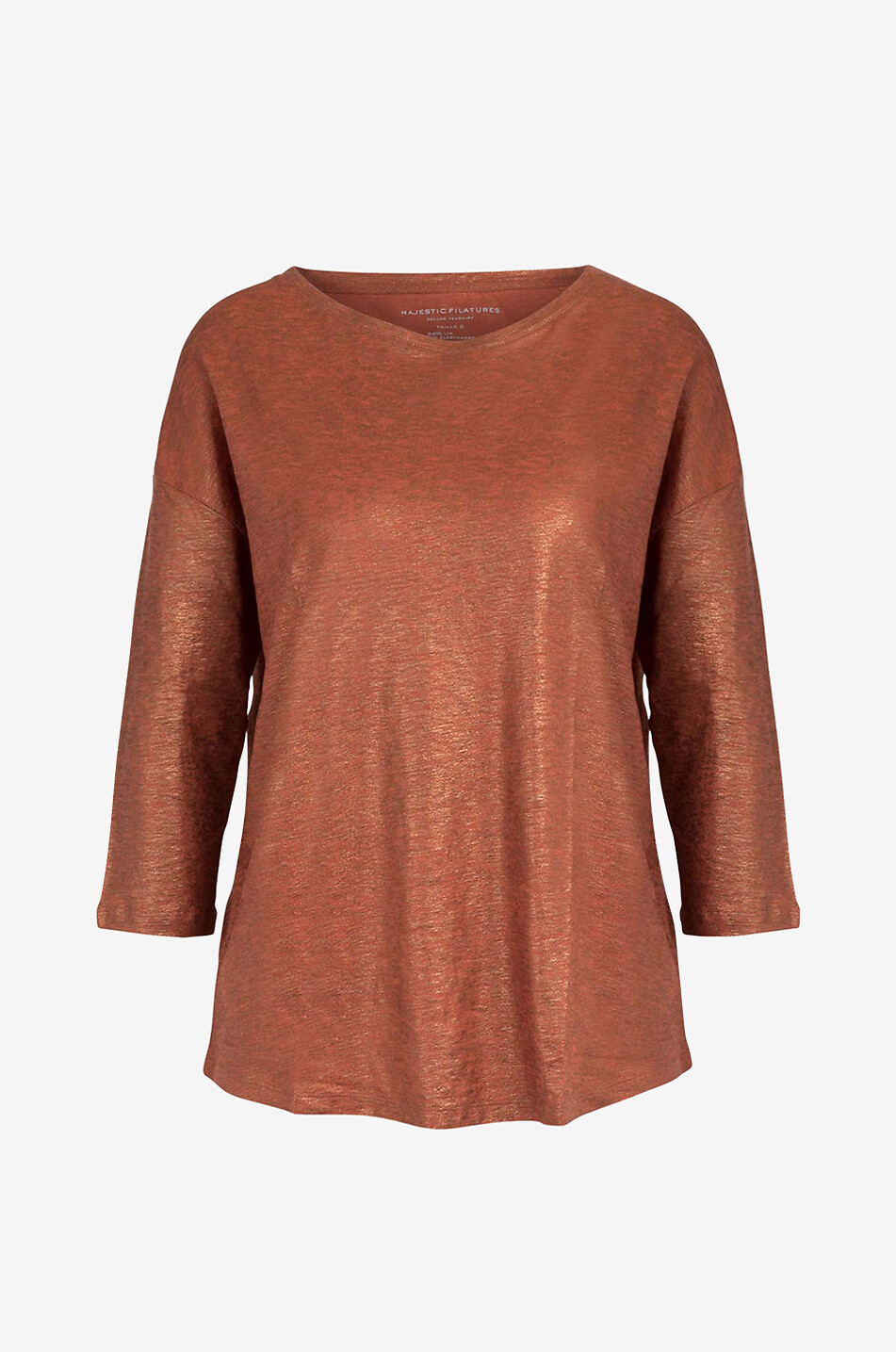 MAJESTIC FILATURES Top scintillant col rond en lin mélangé Femme ORANGE MOYEN 1