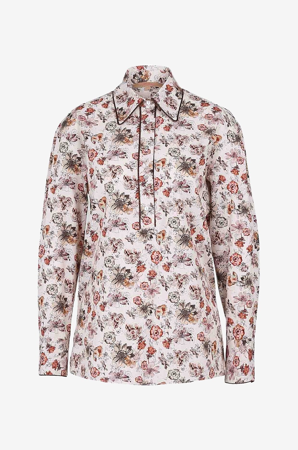 LA CAMICIA Blouse longue en popeline fleurie à passepoils lurex Femme MULTICOLORE 1