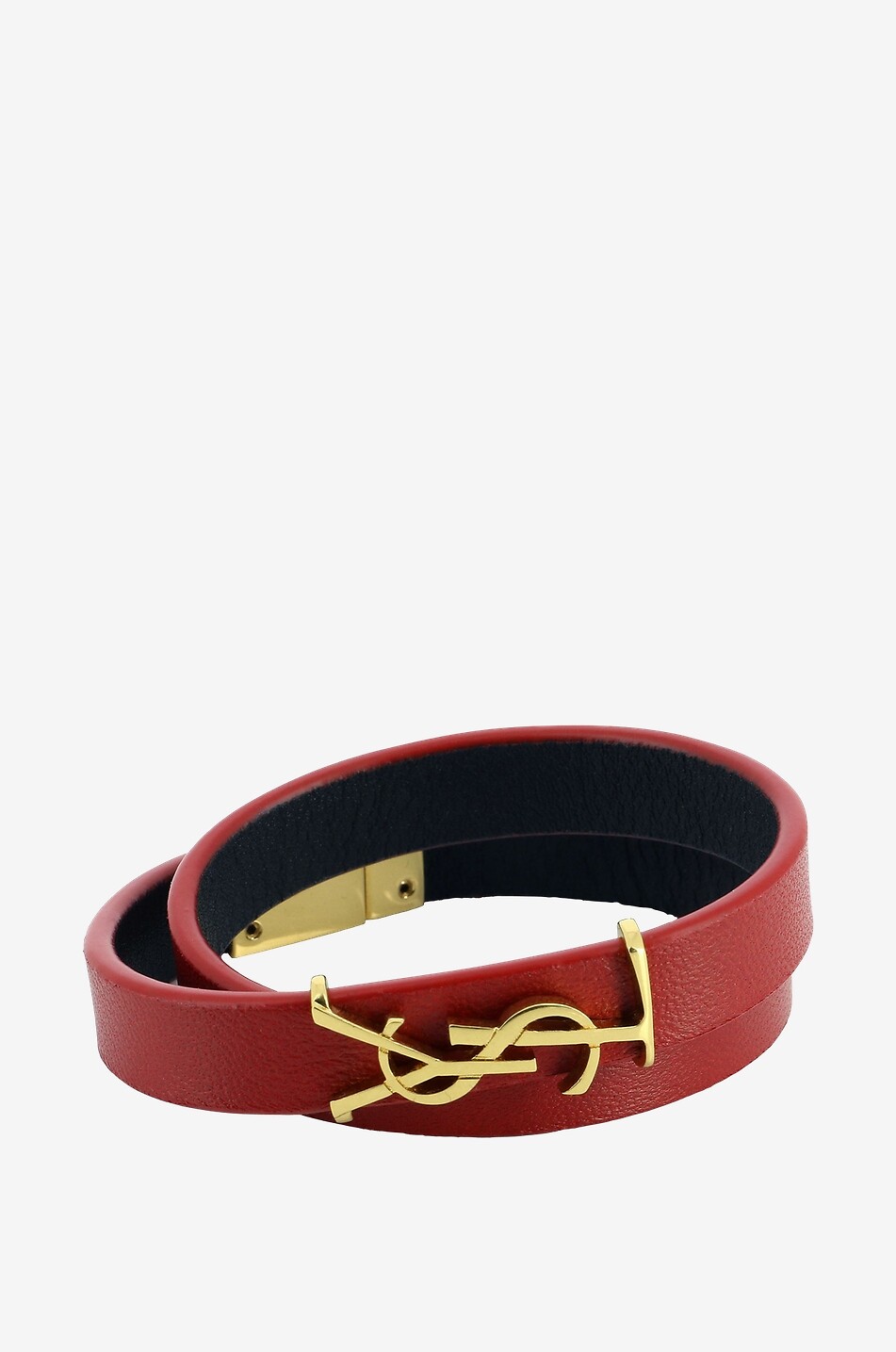SAINT LAURENT PARIS Dopplearmband aus Leder und goldenem Metall mit Monogramm Opyum Damen ROT 1