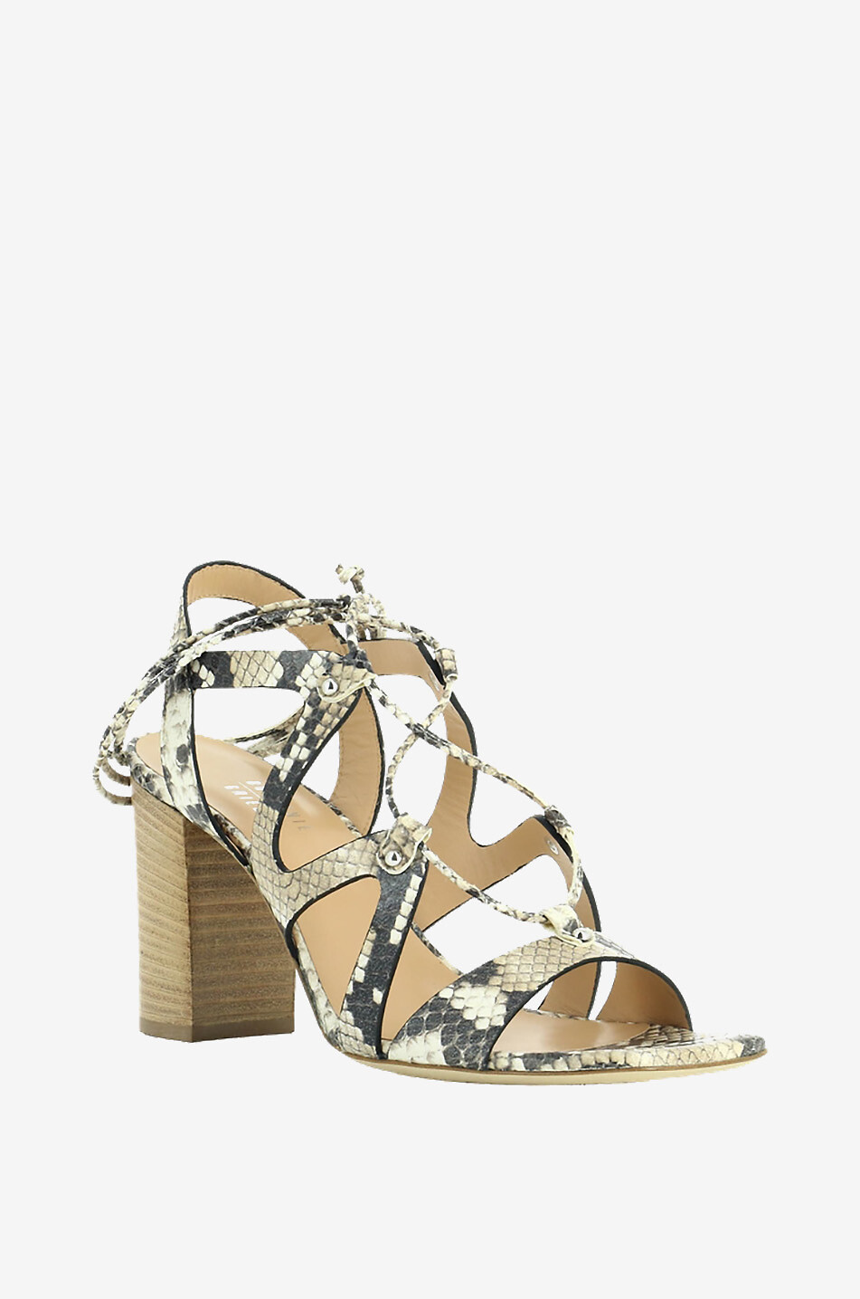 BONGÉNIE Sandales à lacets en cuir effet python à talon carré 85 Femme BEIGE 1