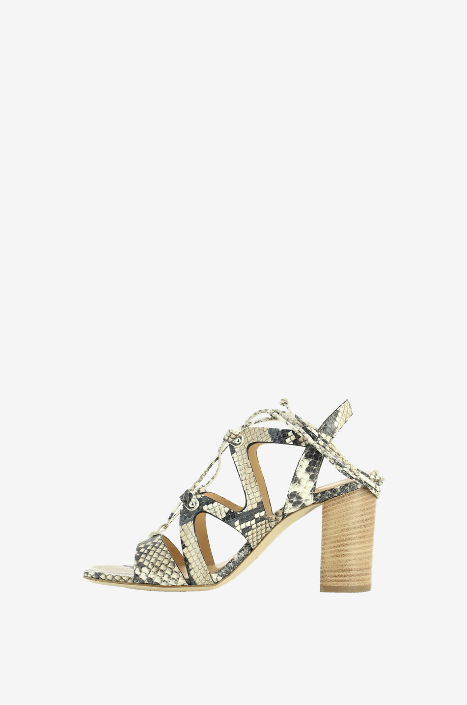 BONGÉNIE Sandales à lacets en cuir effet python à talon carré 85 Femme BEIGE 3