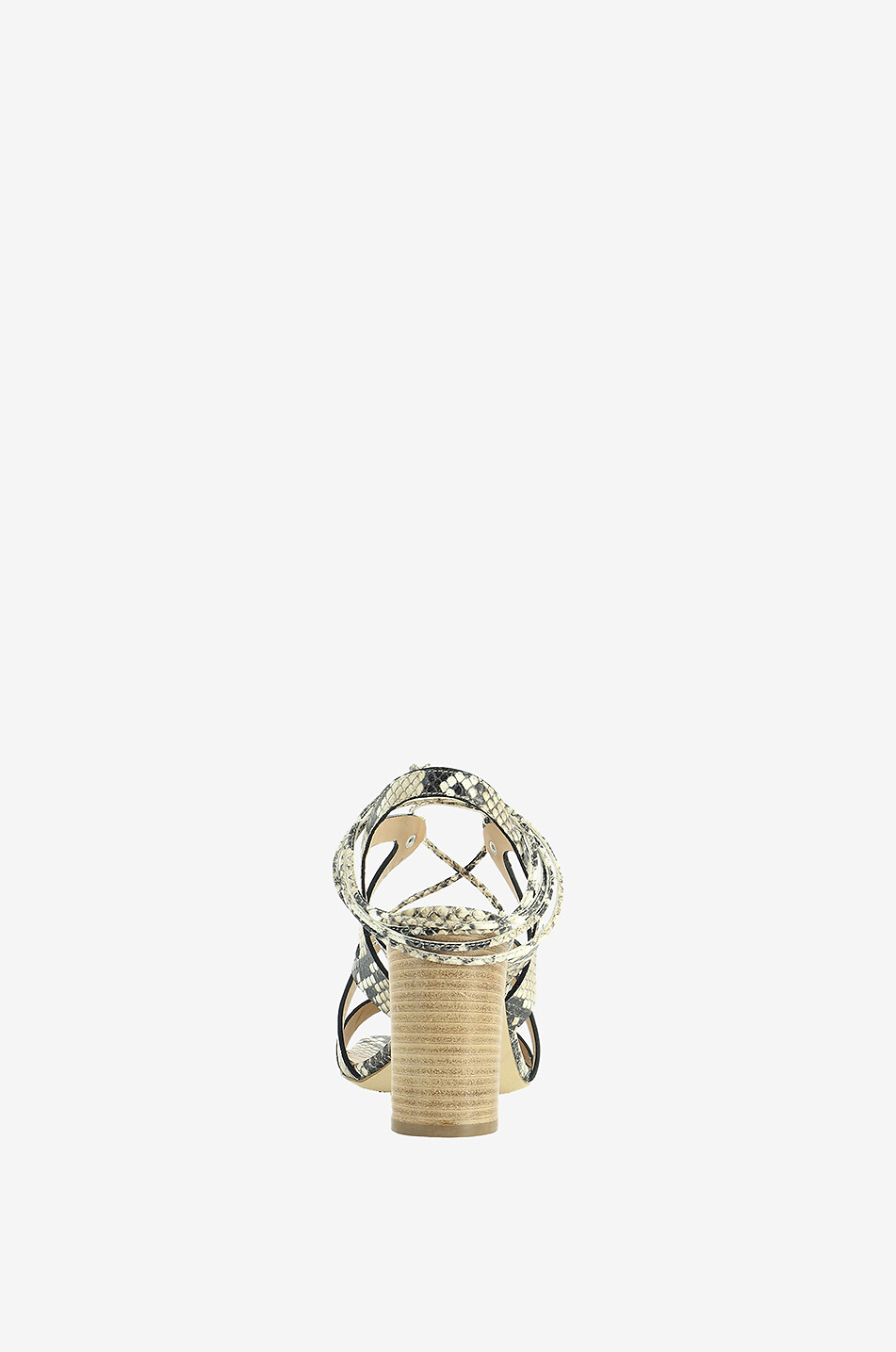 BONGENIE Sandales à lacets en cuir effet python à talon carré 85 Femme BEIGE 4