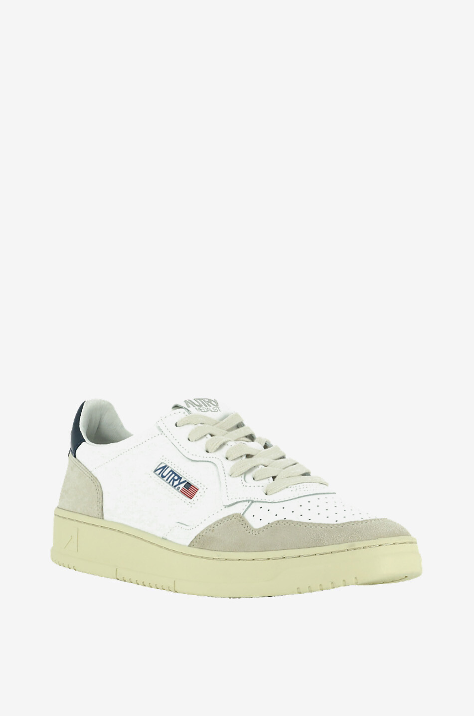 AUTRY Baskets basses à lacets en cuir blanc et détails en nubuck beige et cuir bleu marine Medalist Homme BLEU FONCE 1
