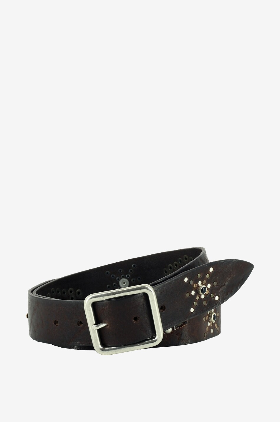 ANDREA D'AMICO Vintage stud and cabochon adorned leather belt Men DARK BROWN 1
