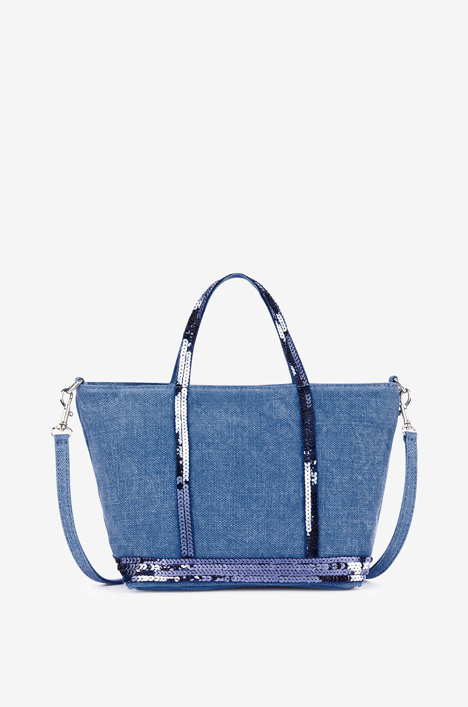VANESSA BRUNO Mini linen canvas tote bag with sequins Women BLUE 1