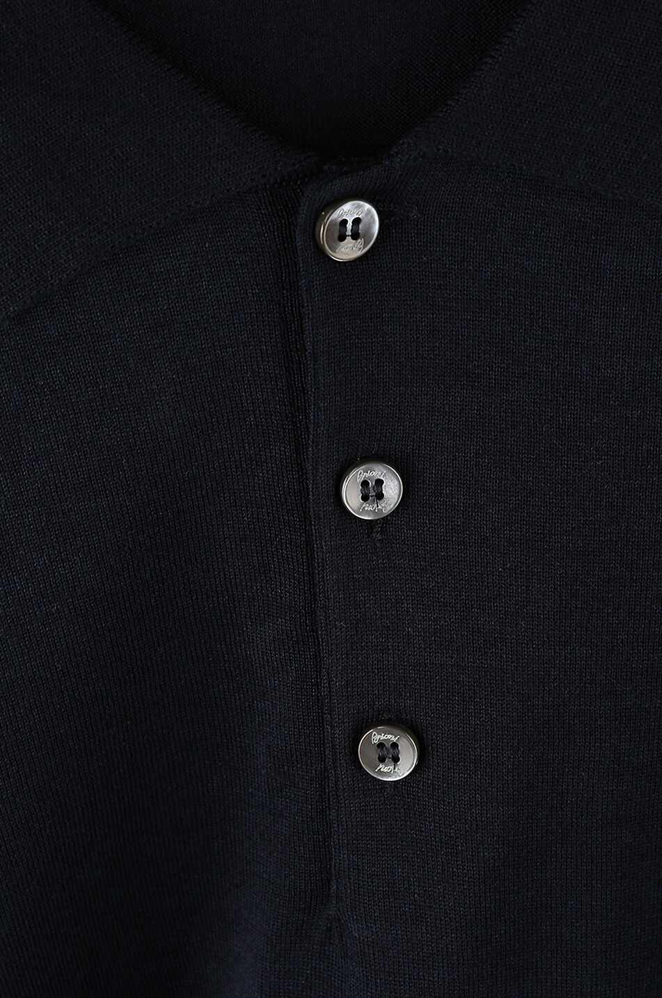 Long sleeved wool silk and cotton knit polo shirt