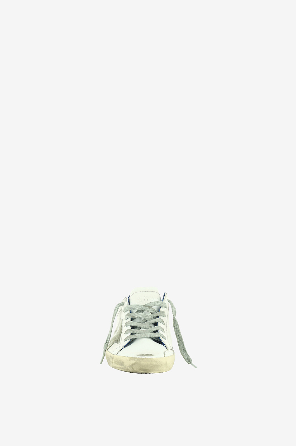 GOLDEN GOOSE Super-Star white and blue leather lace-up sneakers with grey star Women WHITE 2