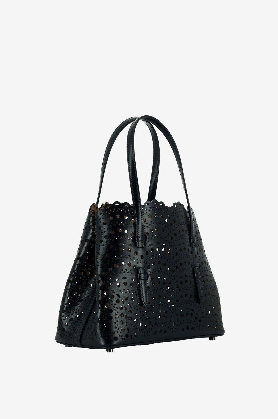 ALAÏA Mina 25 small openwork leather tote bag Women BLACK 2