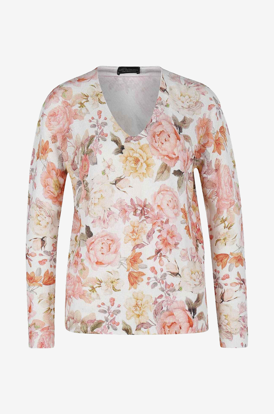 PRINCESS Fein gerippter V-Kragen-Pullover mit Print Vintage Flower Damen BUNT 1