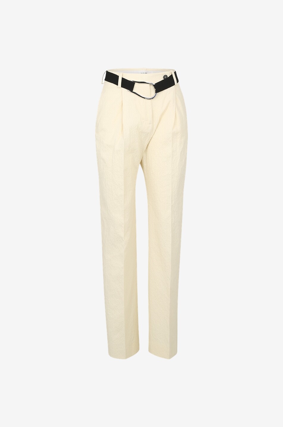 Hose aus Seersucker mit Bundfalten und Ripsband-Gürtel