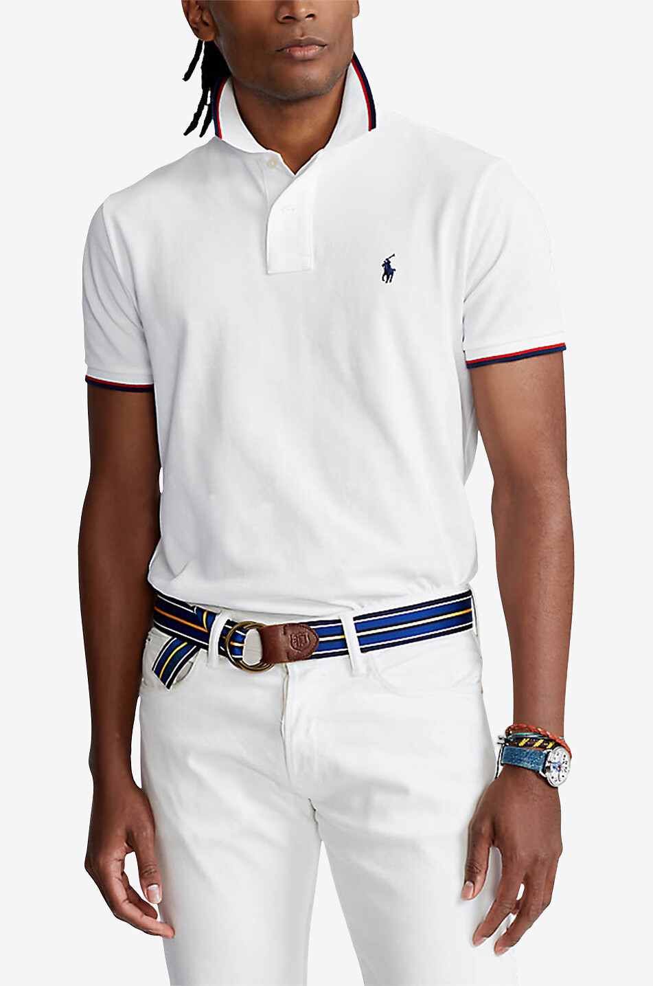 POLO RALPH LAUREN Custom Slim Pony contrast stripe short-sleeved polo shirt Men WHITE 3