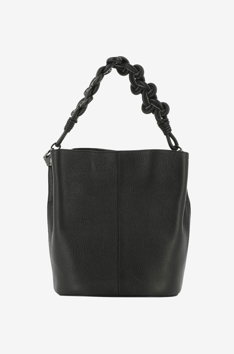 FABIANA FILIPPI Bucket-Tasche aus genarbtem Leder mit geflochtenem Bügel Damen SCHWARZ 3