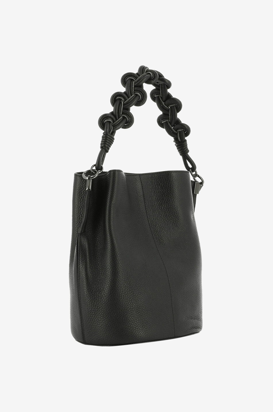 FABIANA FILIPPI Bucket-Tasche aus genarbtem Leder mit geflochtenem Bügel Damen SCHWARZ 2