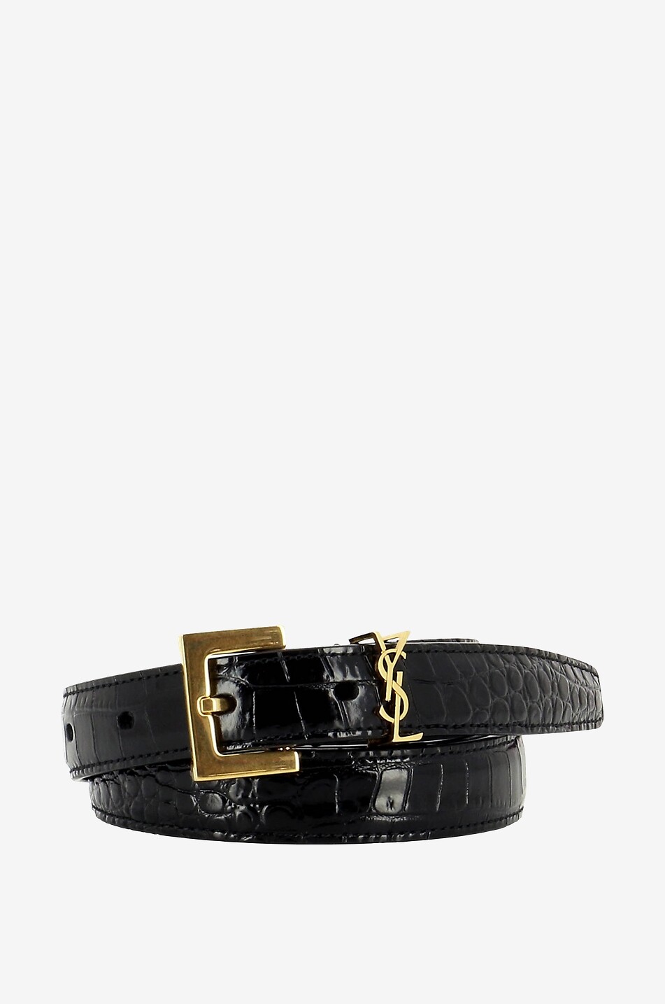 Schmaler Gürtel aus Leder in Kroko-Optik Monogram
