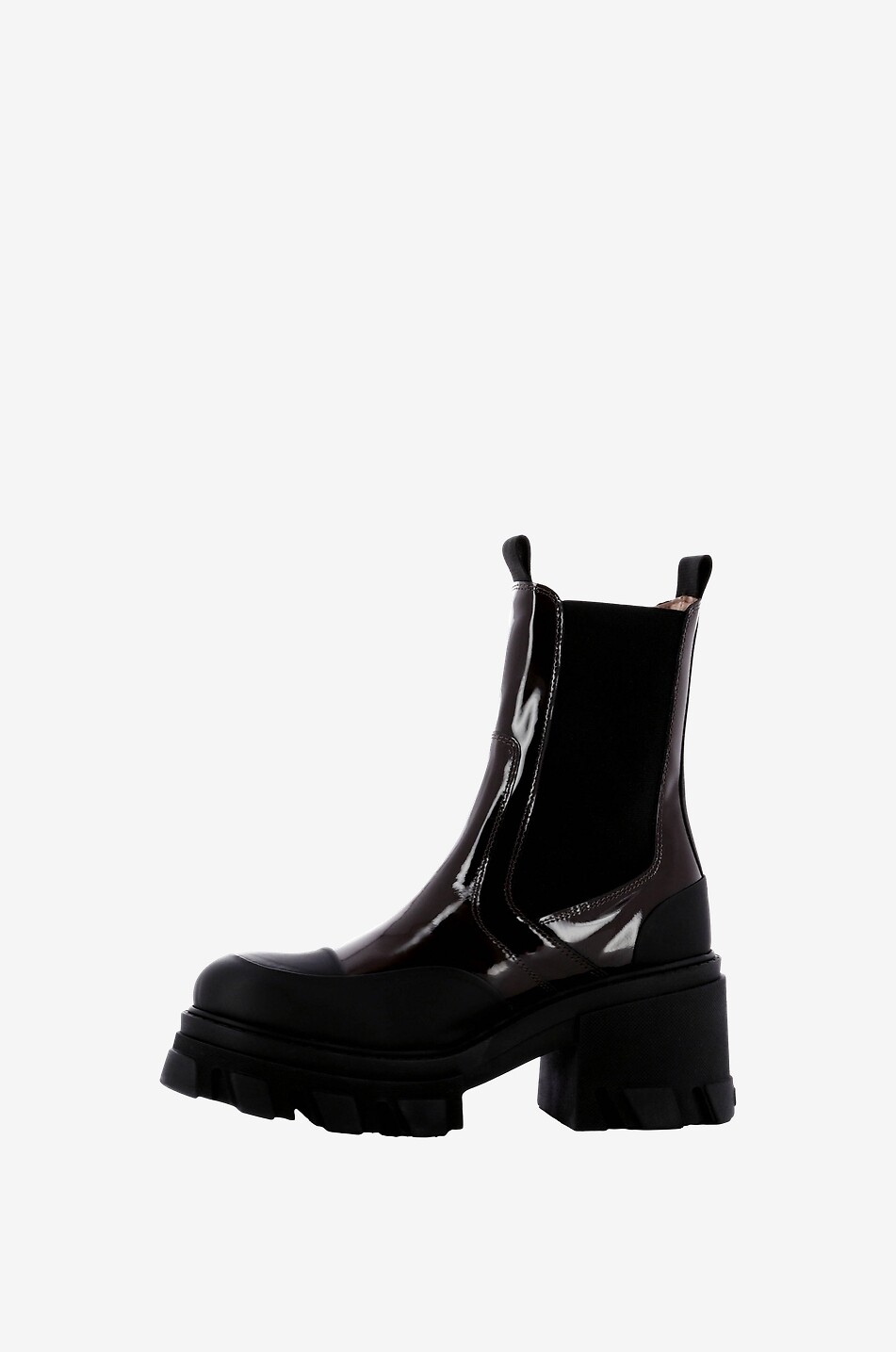 GANNI Block heeled patent leather chelsea ankle boots Women DARK BROWN 3
