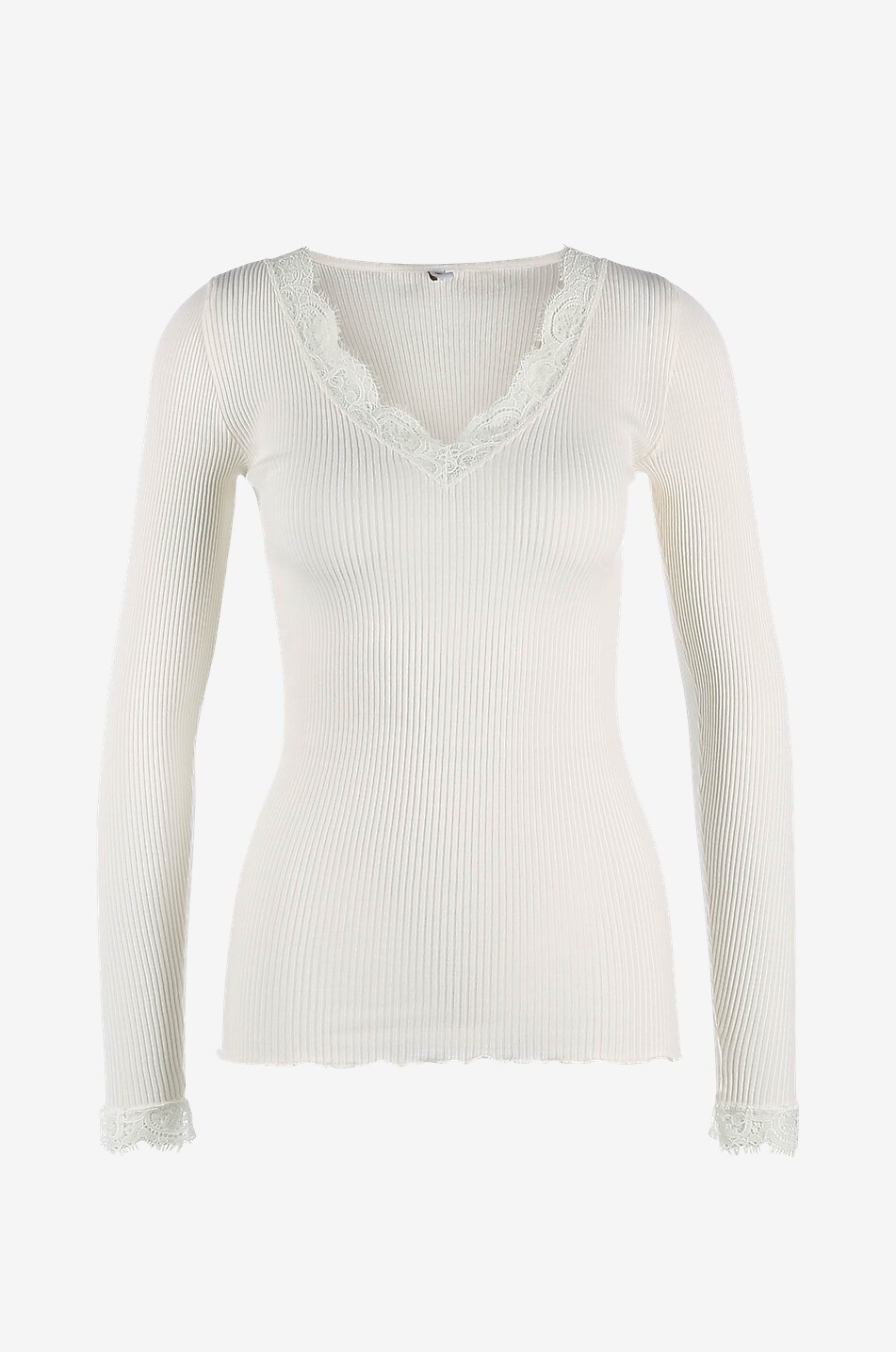 LISANZA Top à manches longues côtelé orné de dentelle Mademoiselle Femme BLANC 1