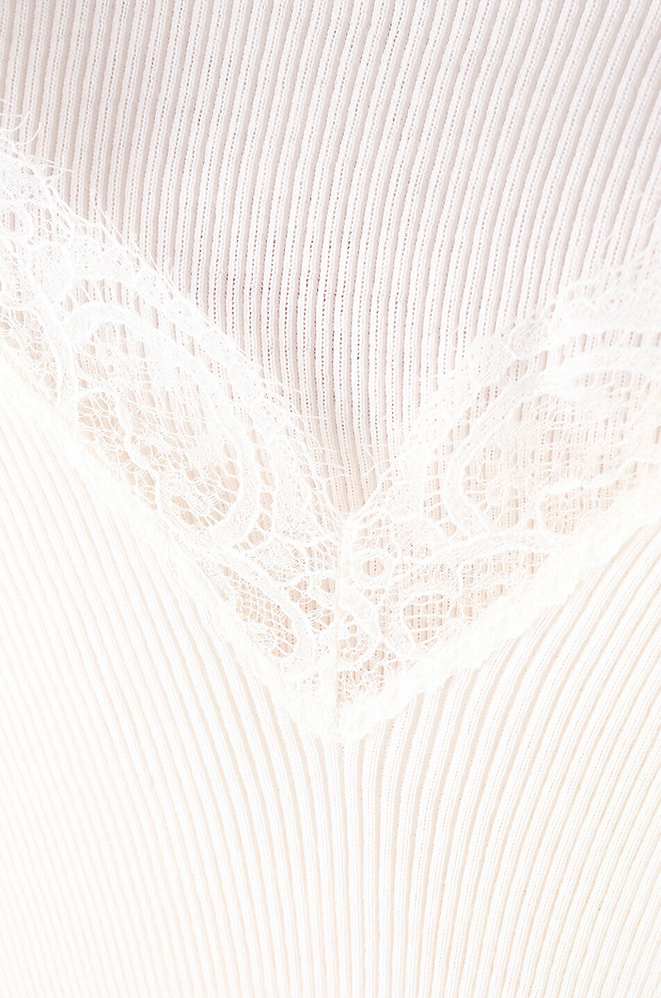 LISANZA Top à manches longues côtelé orné de dentelle Mademoiselle Femme BLANC 3