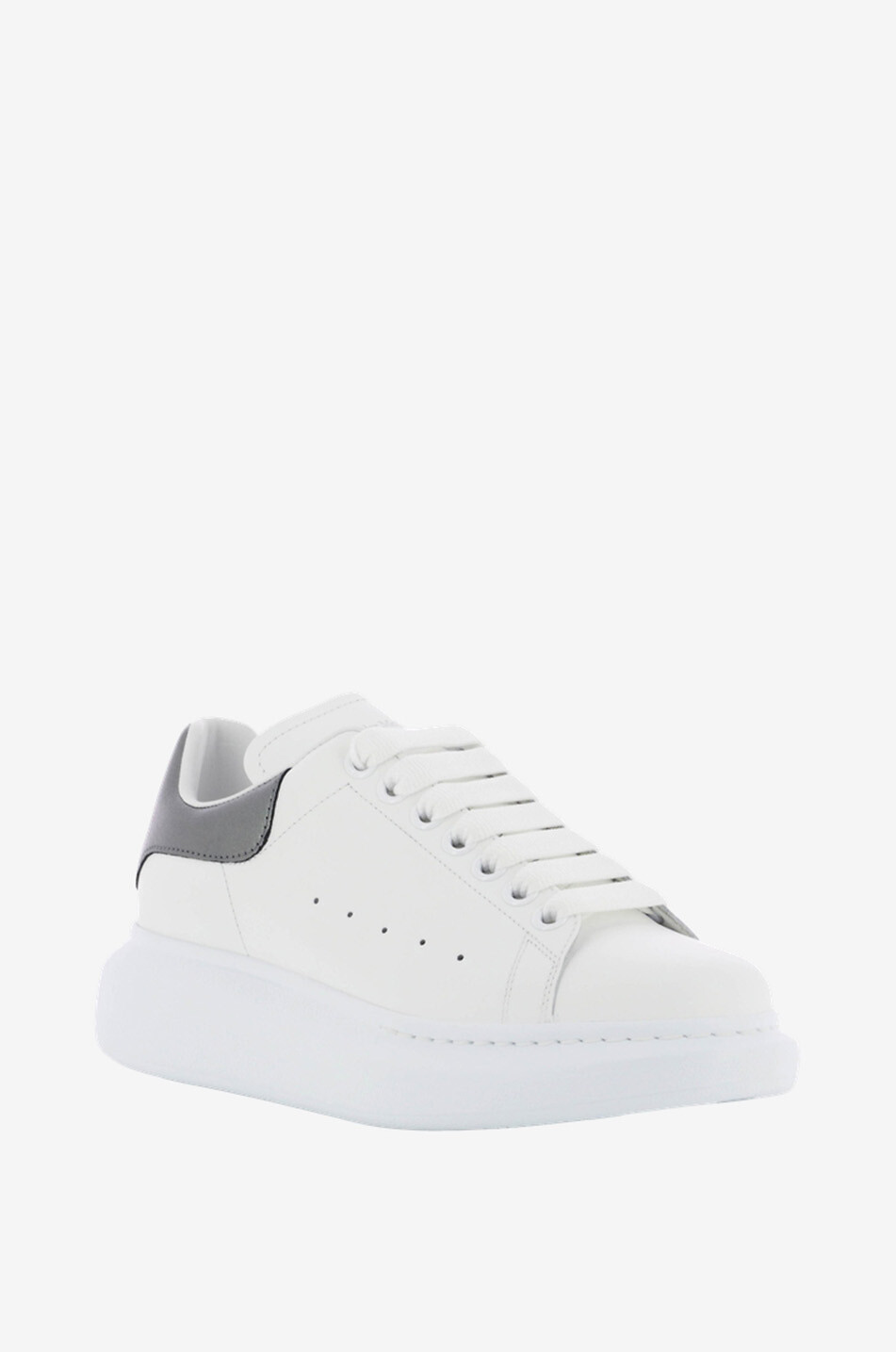 ALEXANDER McQUEEN Baskets en cuir ornées de cuir métallisé Oversized Femme BLANC 1