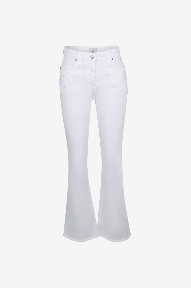 ETRO Jean droit brodé de fleurs Femme BLANC 1