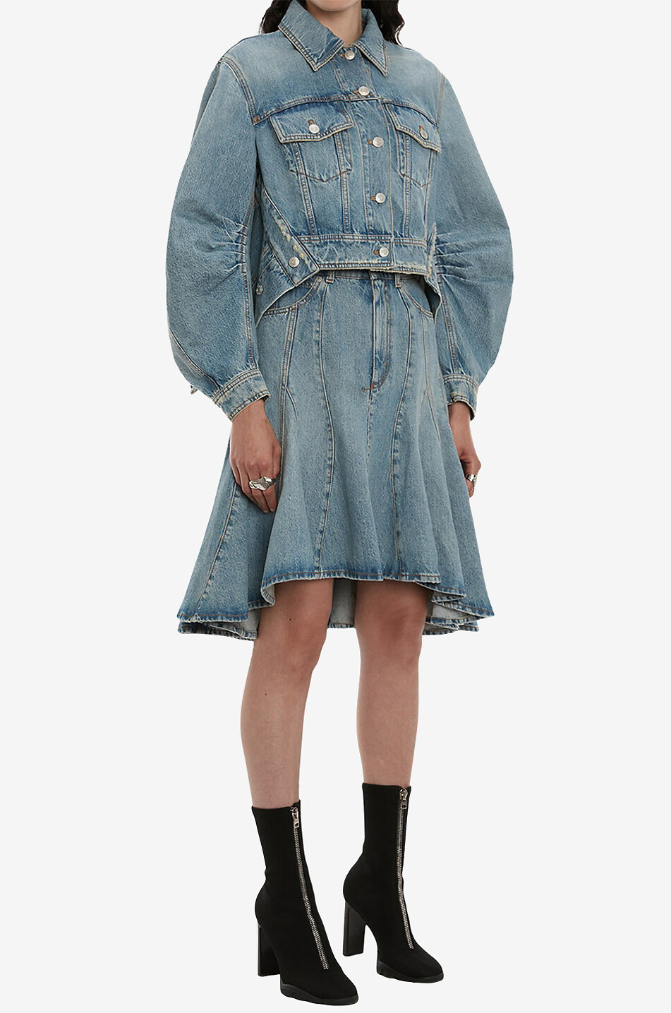 Ruffled denim skirt