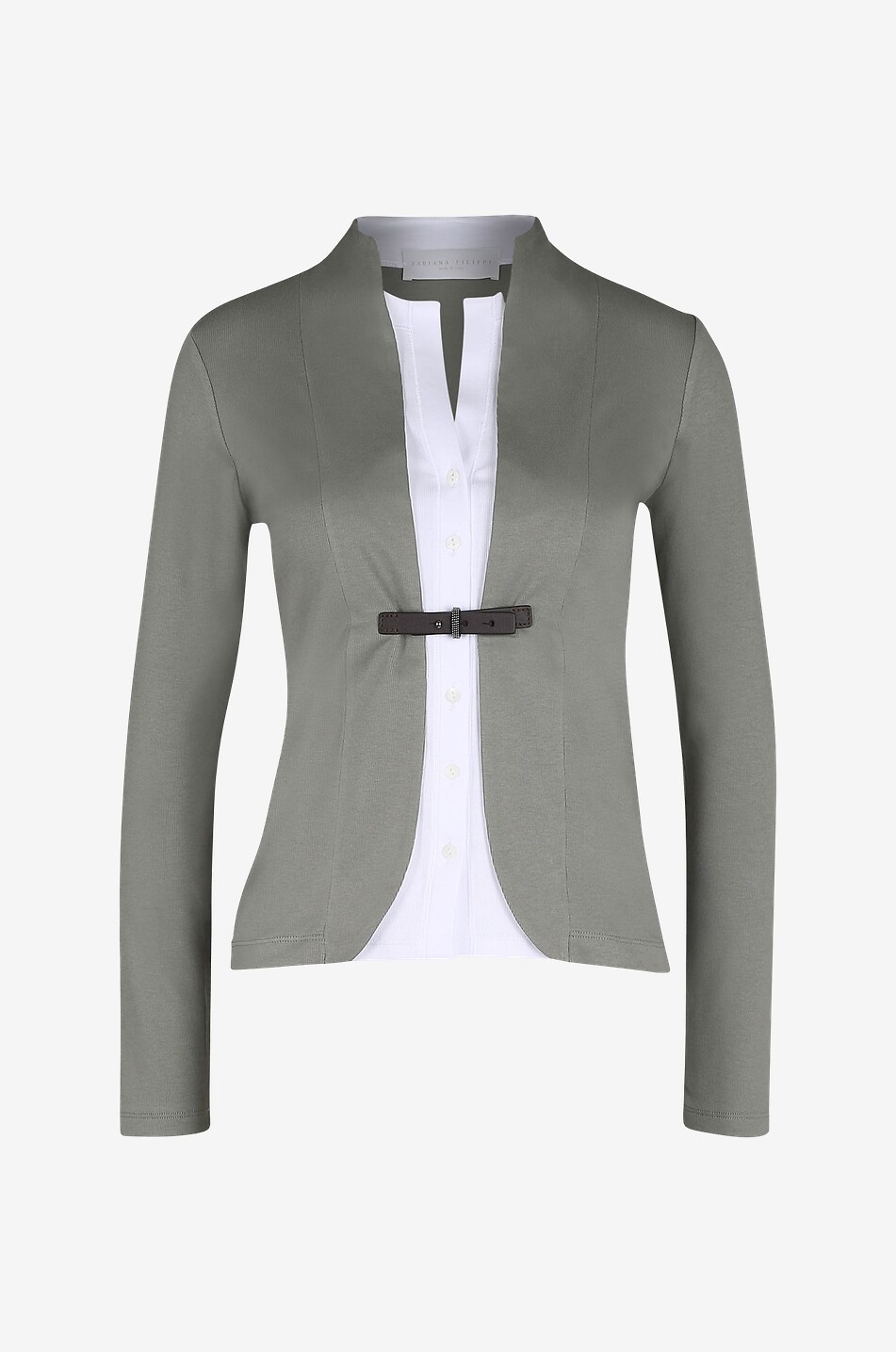 FABIANA FILIPPI Ripp-Jersey-Top in 2-in-1-Optik Damen GRÜN 1