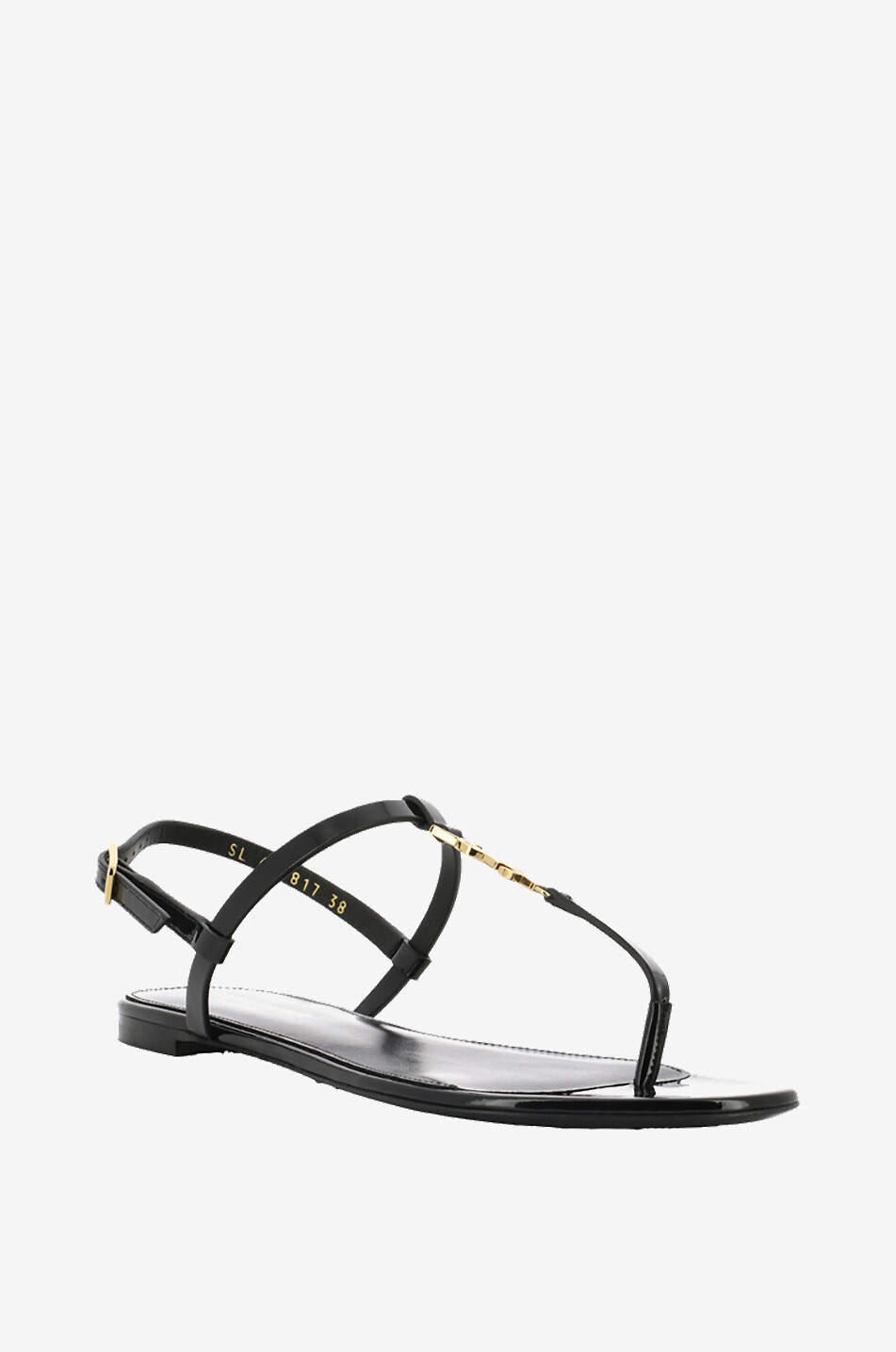 SAINT LAURENT PARIS Cassandra 05 monogrammed flat patent leather sandals Women BLACK 1