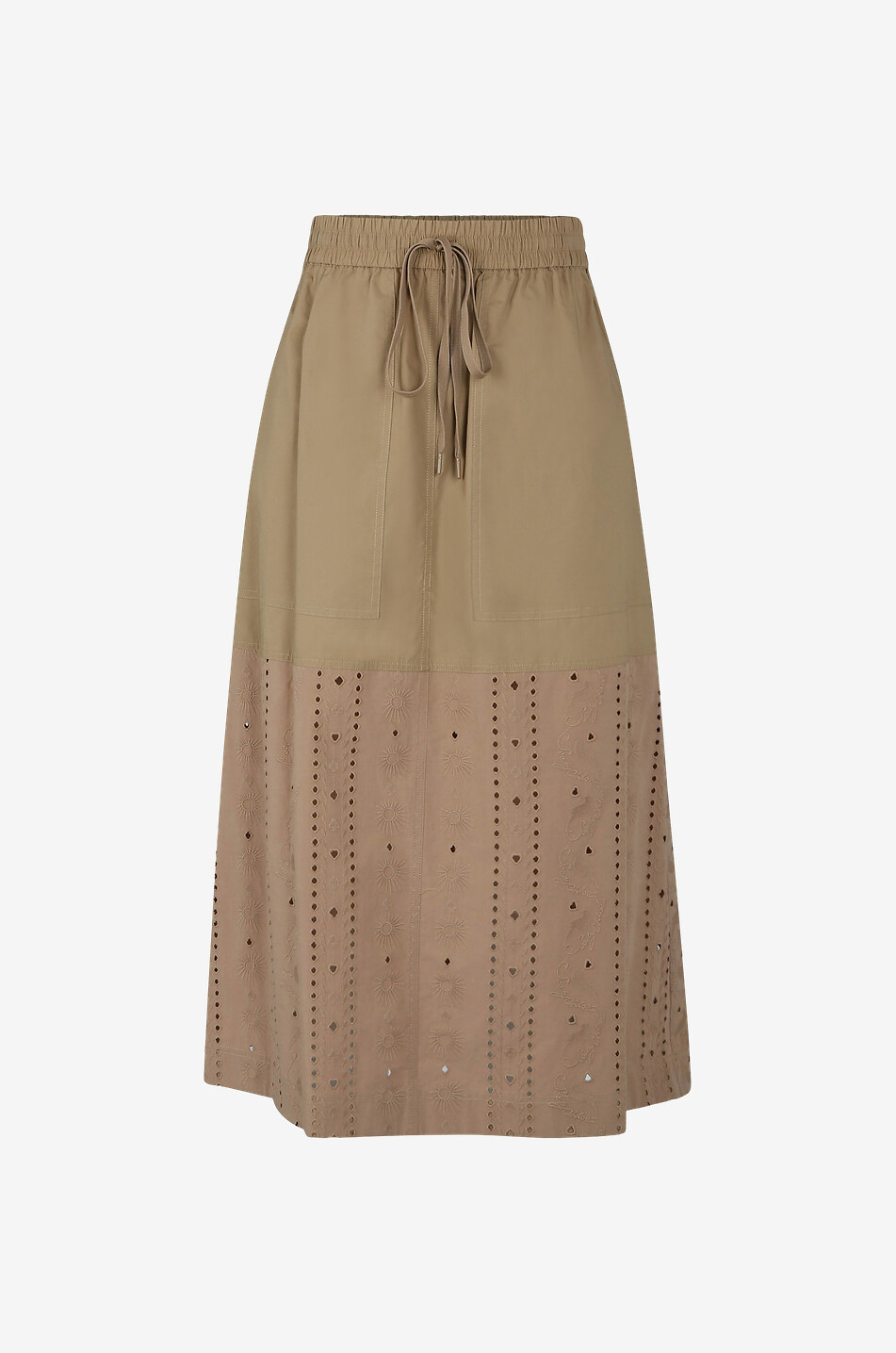 SEE BY CHLOE Midilanger Rock aus Popeline mit Lochstickereien Tarot Damen BEIGE 1