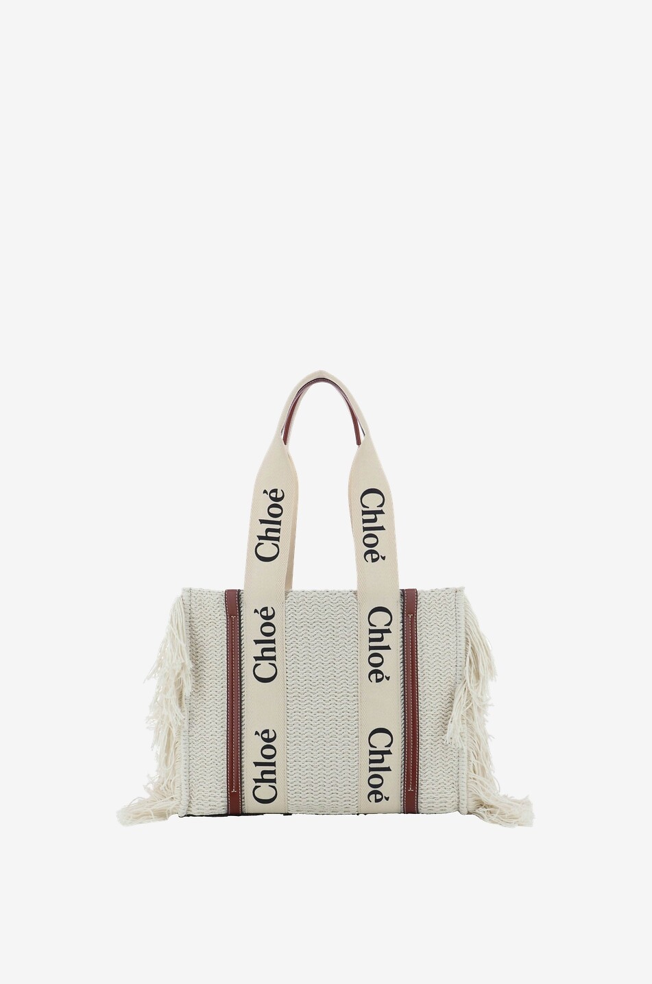 Woody Medium fringed recycled cotton knit tote bag