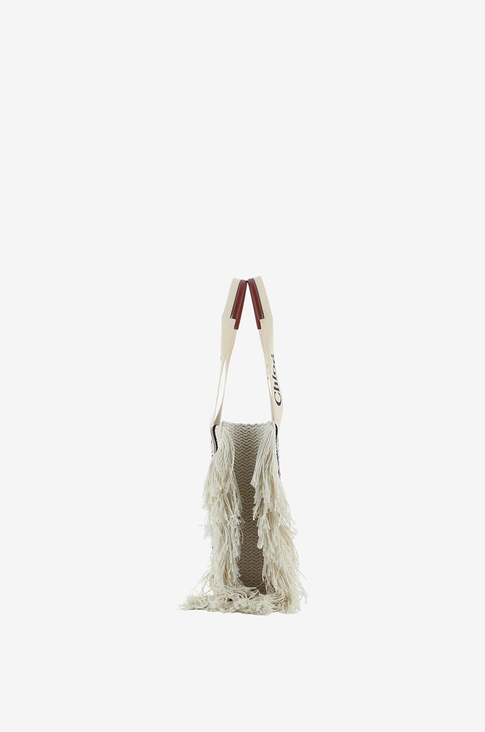 CHLOE Woody Medium fringed recycled cotton knit tote bag Women BEIGE 4