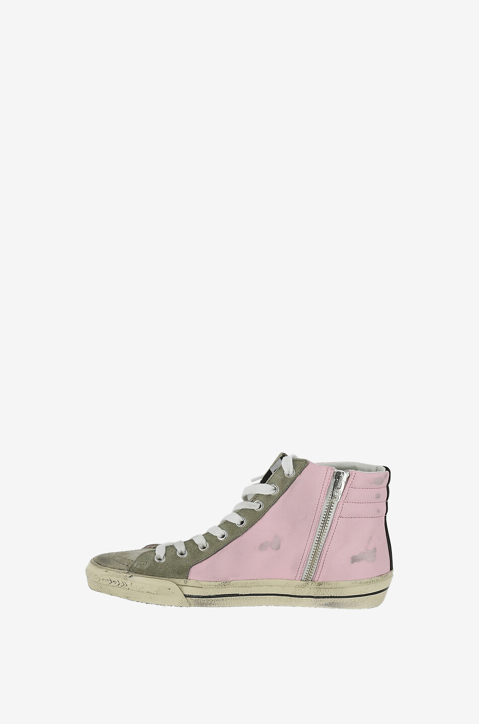 GOLDEN GOOSE Baskets montantes vieillies en cuir Slide Femme ROSE 3