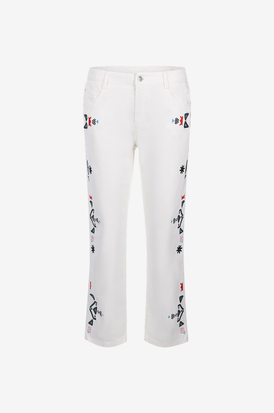 ERMANNO SCERVINO Boyfriend-Jeans mit ethnischen Stickereien Damen WEISS 1