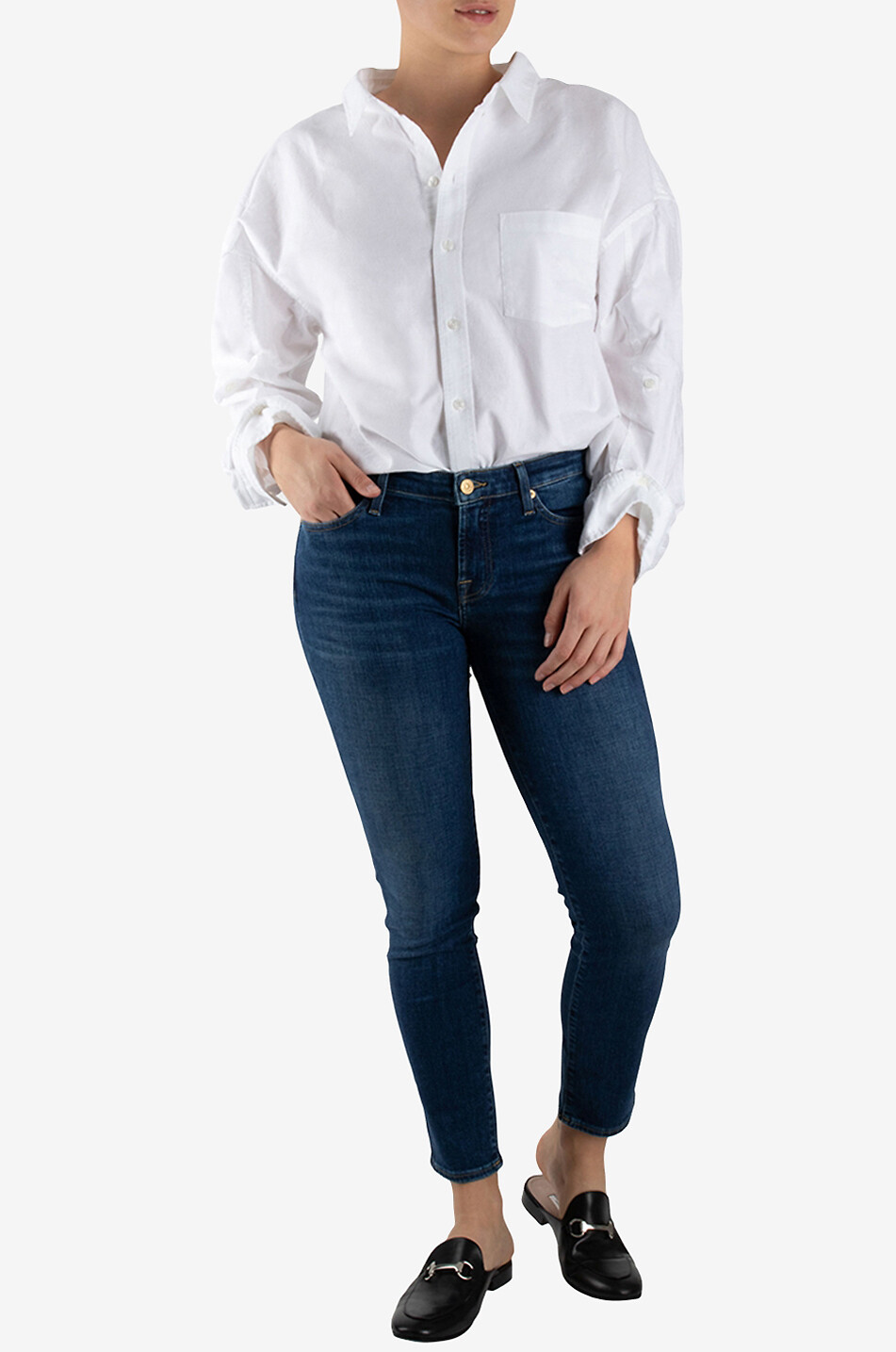 7 FOR ALL MANKIND Jean slim taille basse Pyper Crop Slim Illusion Eloquent Femme BLEU MOYEN 3