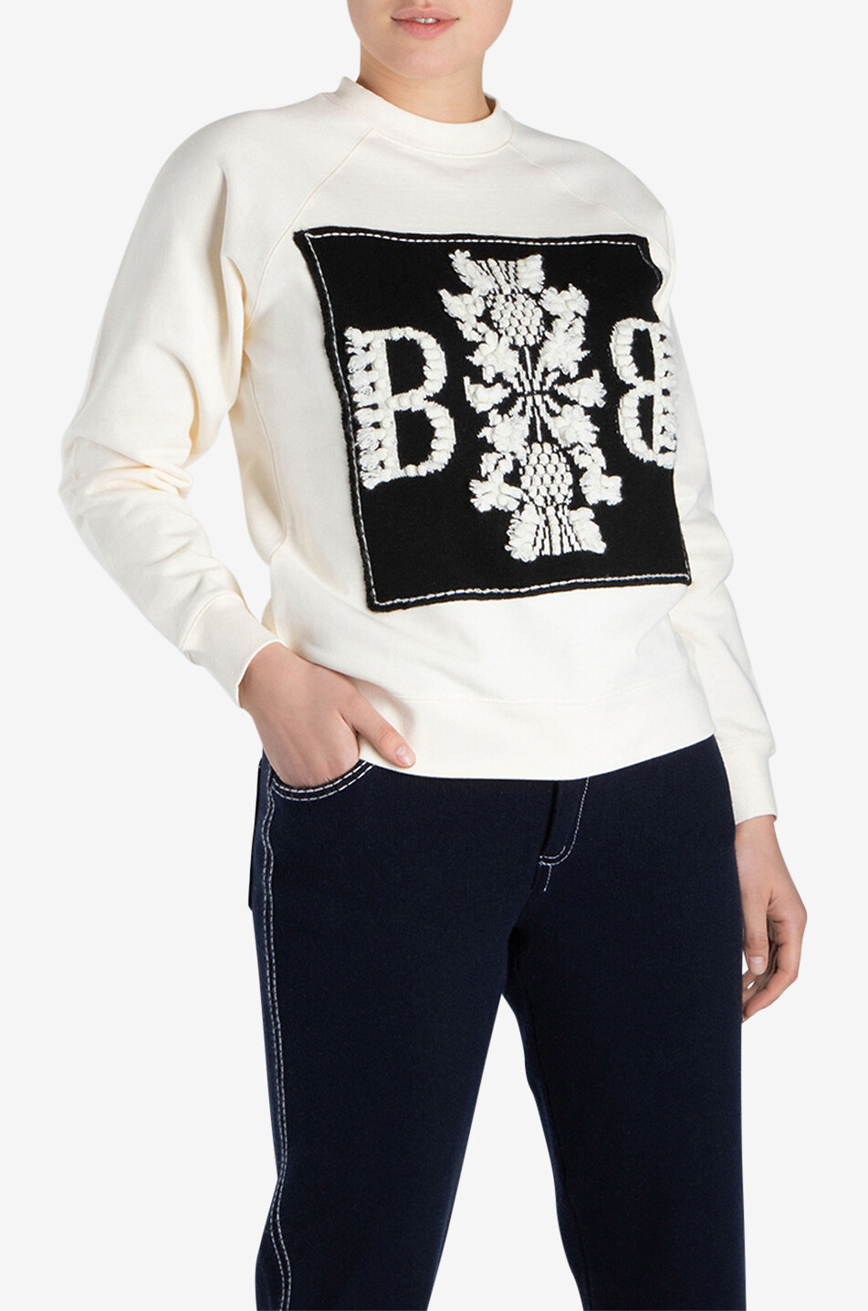 BARRIE Sweatshirt aus Baumwolle mit Jacquard-Patch Damen SCHWARZ 5