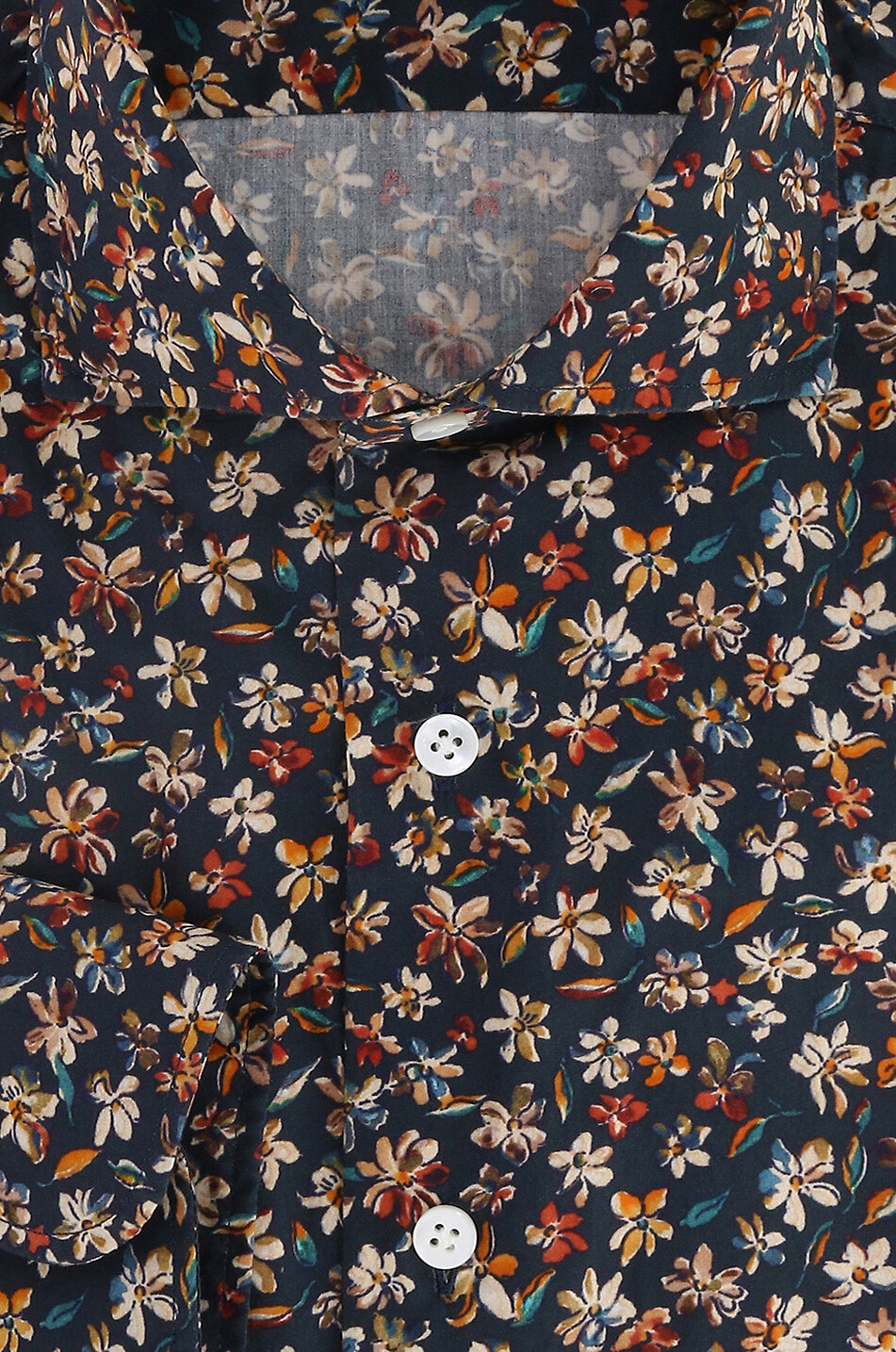 BARBA Chemise à manches longues en coton imprimée fleurs Homme BLEU MOYEN 2