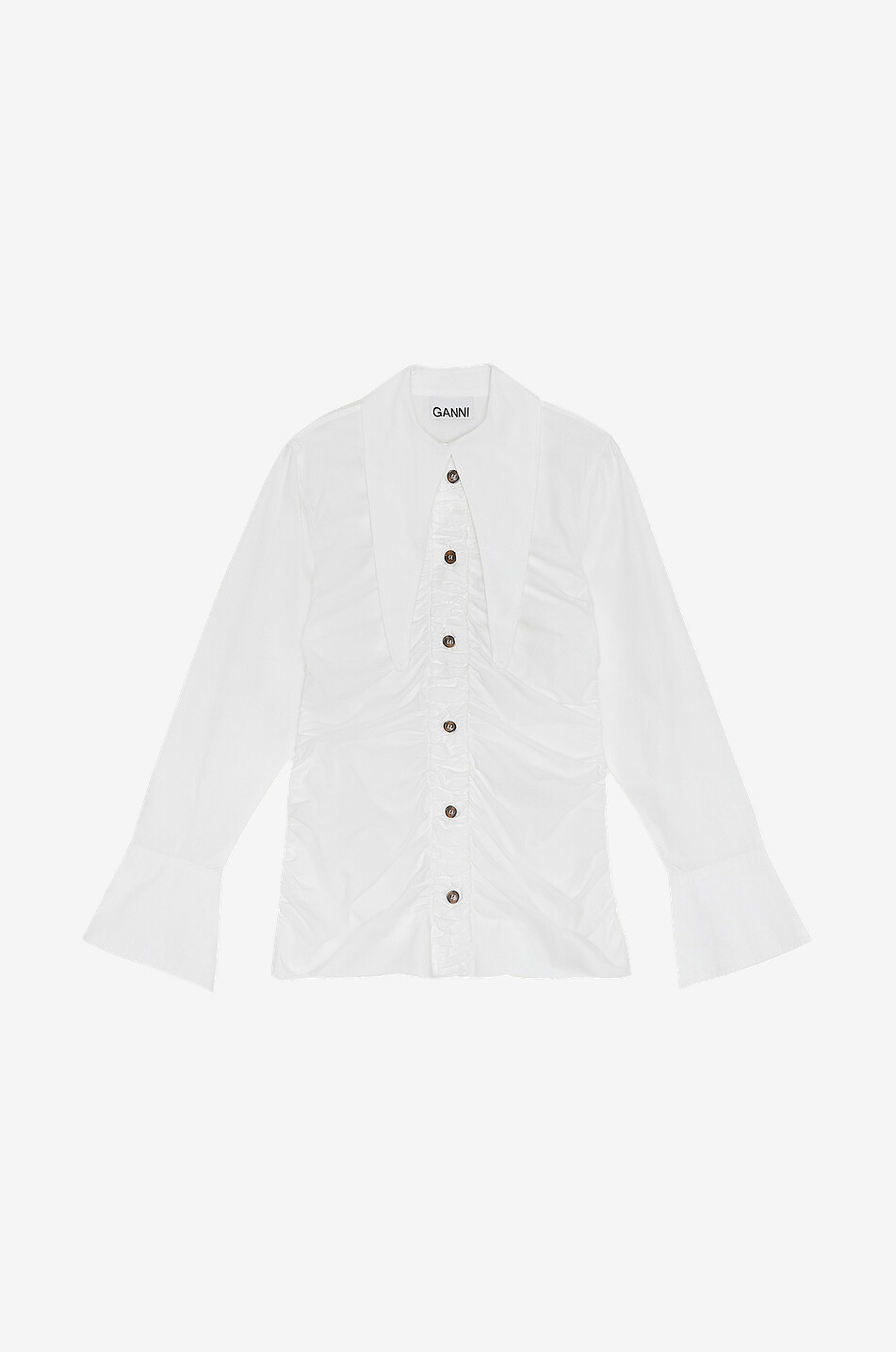 Chemise froncée en popeline bio à col banane