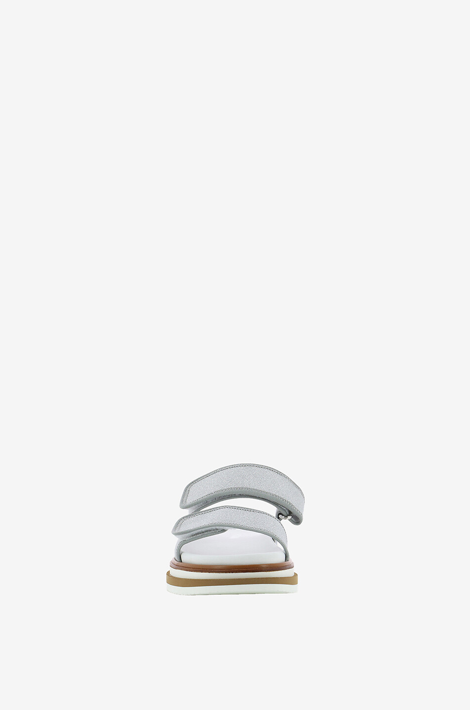 HOGAN Sandales plates cuir et tissu pailleté Ciabatta Femme ARGENT 2