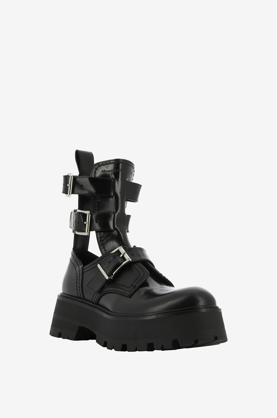 Rave Buckle shiny leather platform ankle boots ALEXANDER McQUEEN Bongenie Outlet