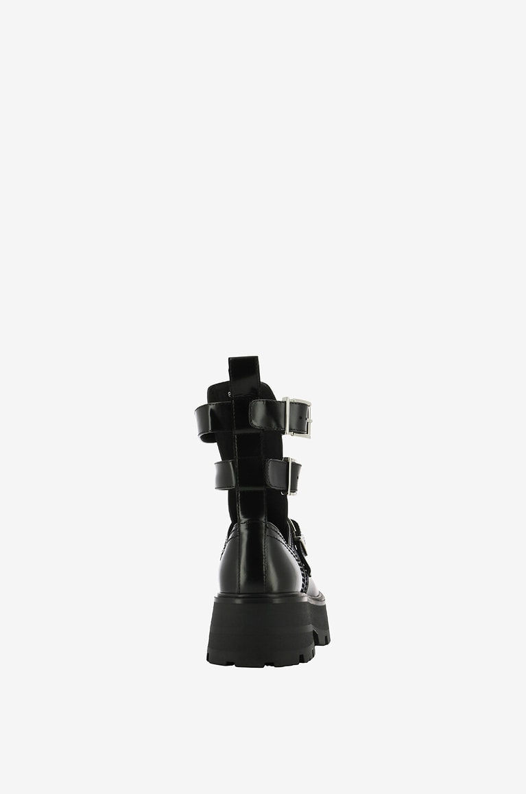 ALEXANDER McQUEEN Plateau-Stiefeletten aus glänzendem Leder Rave Buckle Damen SCHWARZ 4