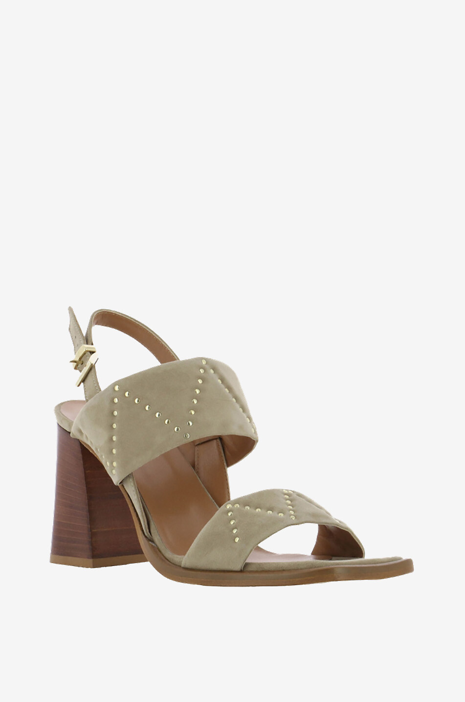 Sandalen aus nietenbesetztem Wildleder mit Blockabsatz Jennifer 85