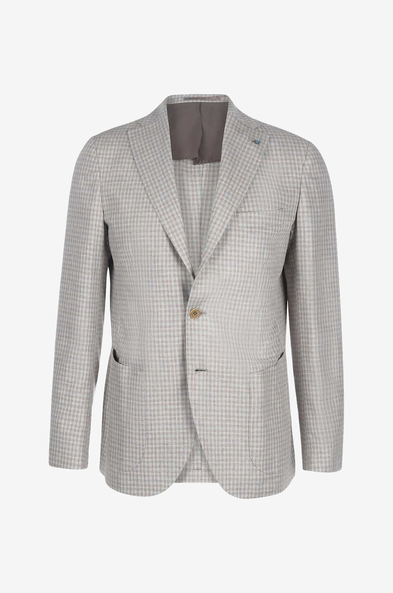 GIAMPAOLO Checked silk gingham check blazer Men Light beige 1