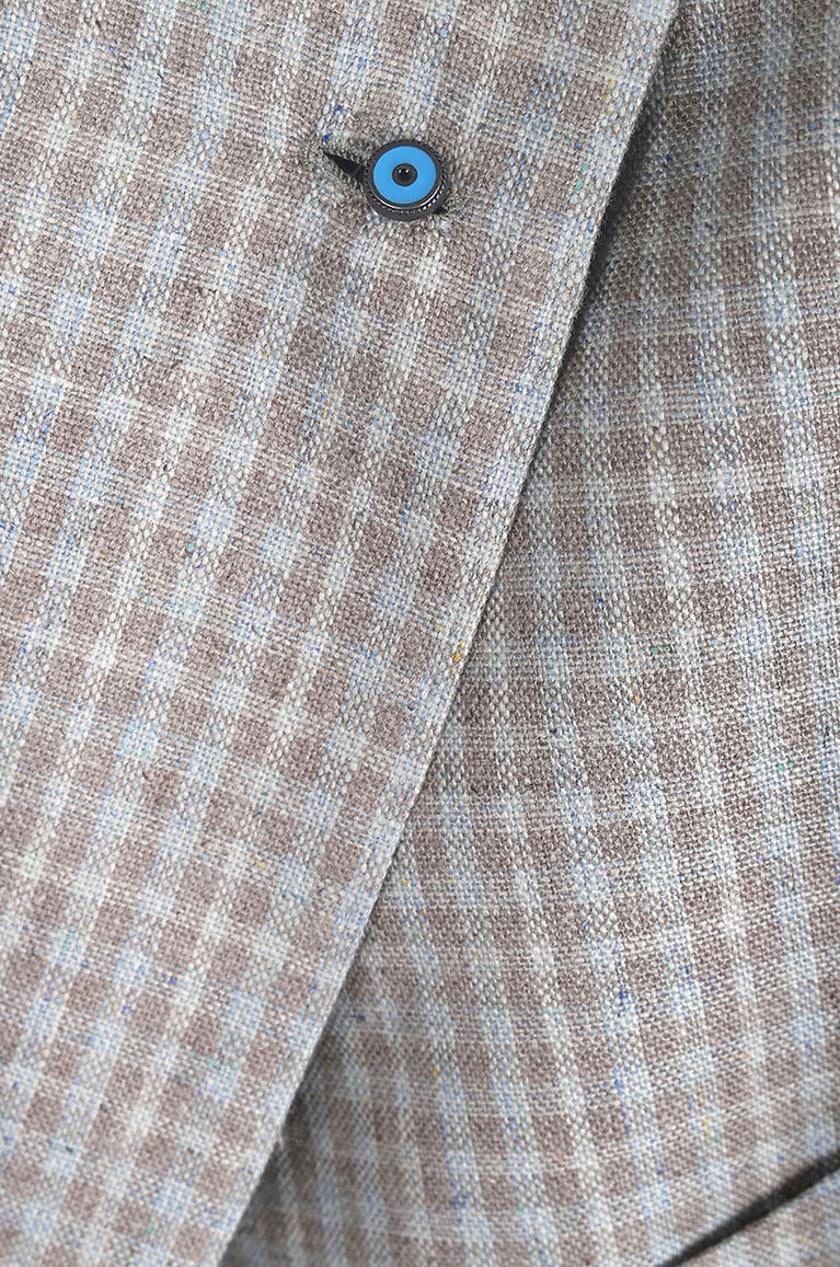 GIAMPAOLO Checked silk gingham check blazer Men Light beige 3
