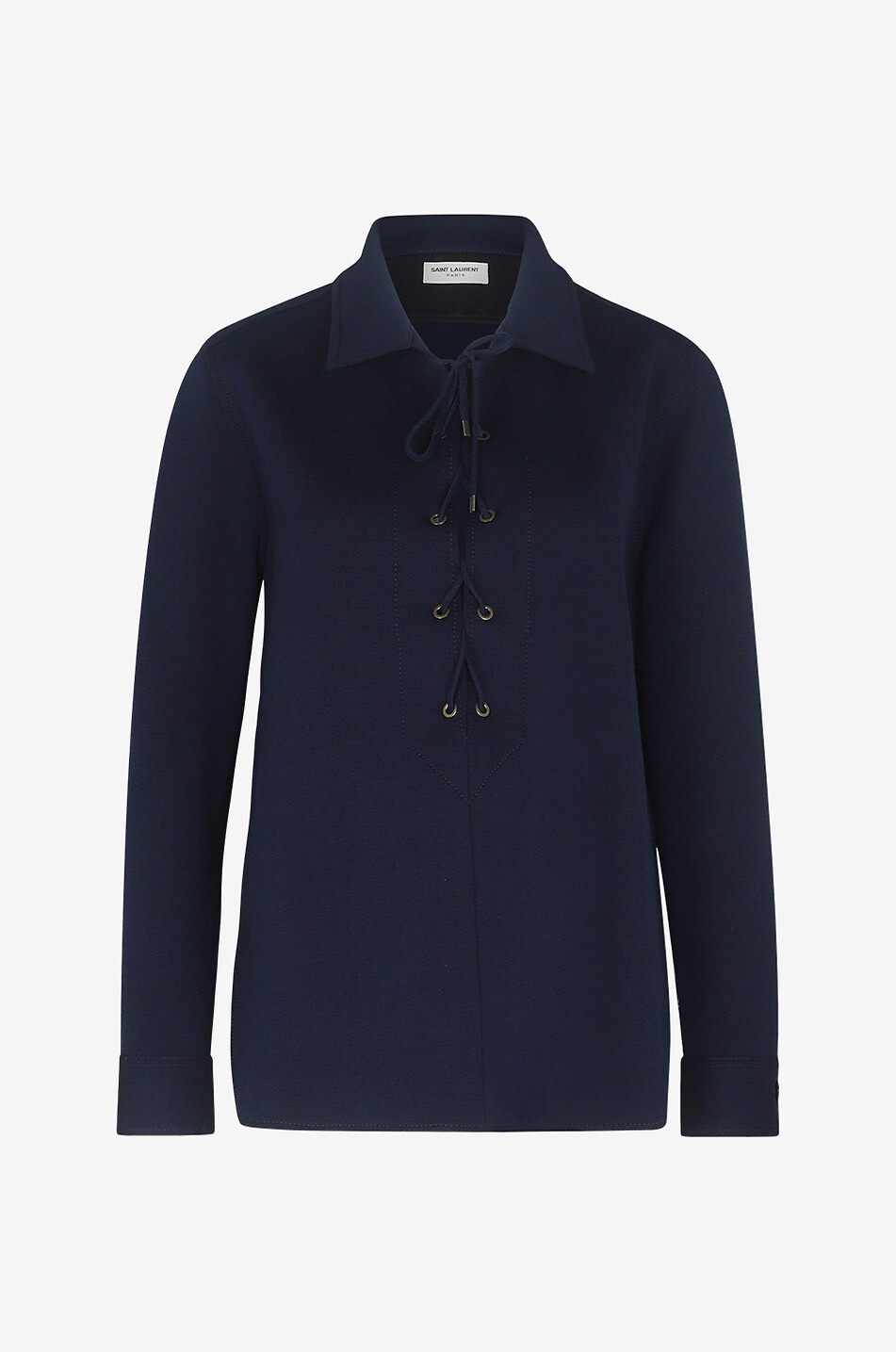 SAINT LAURENT PARIS Laced wool jersey shirt Women MEDIUM BLUE 1