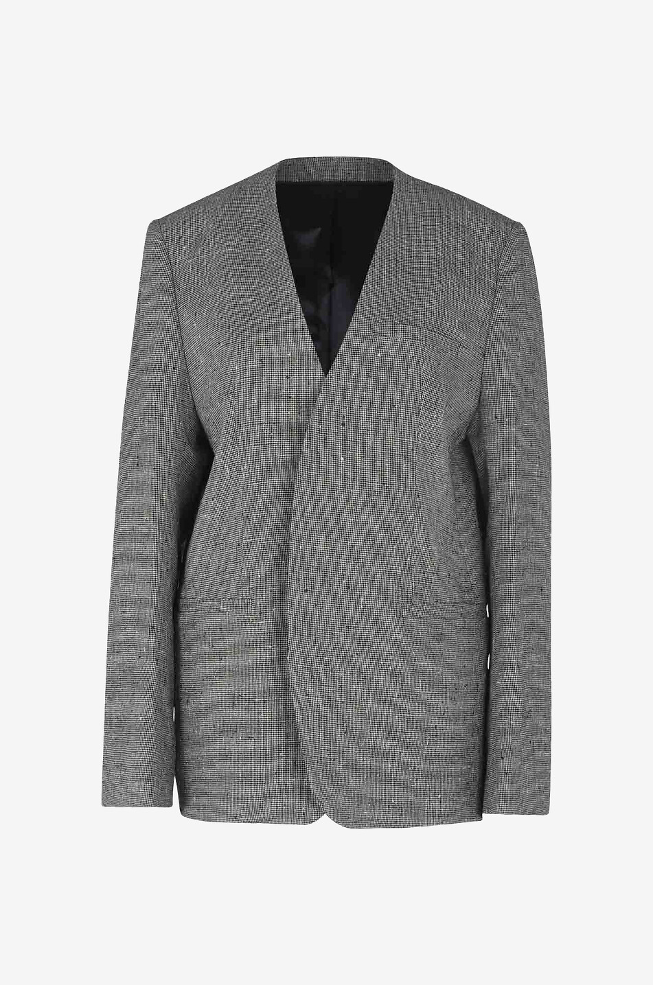 Collarless silk and linen blazer