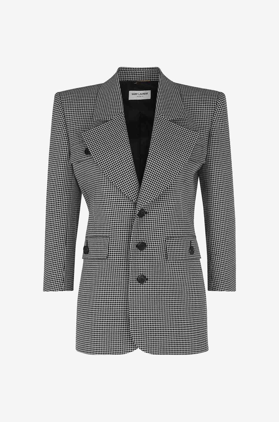 SAINT LAURENT PARIS Einreihiger karierter Wollblazer Damen HELLGRAU 1