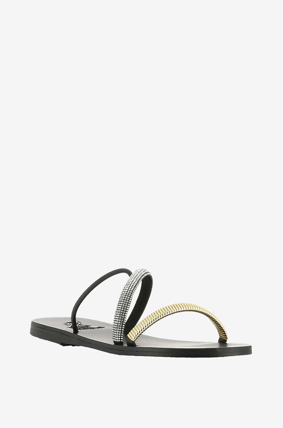 ANCIENT GREEK SANDALS Flache Pantoletten mit Kristallen Polytimi Damen SCHWARZ 1