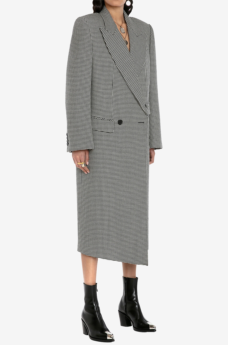 ALEXANDER McQUEEN Drop Hem asymmetric houndstootch check wool coat Women MULTI COLOURED 3