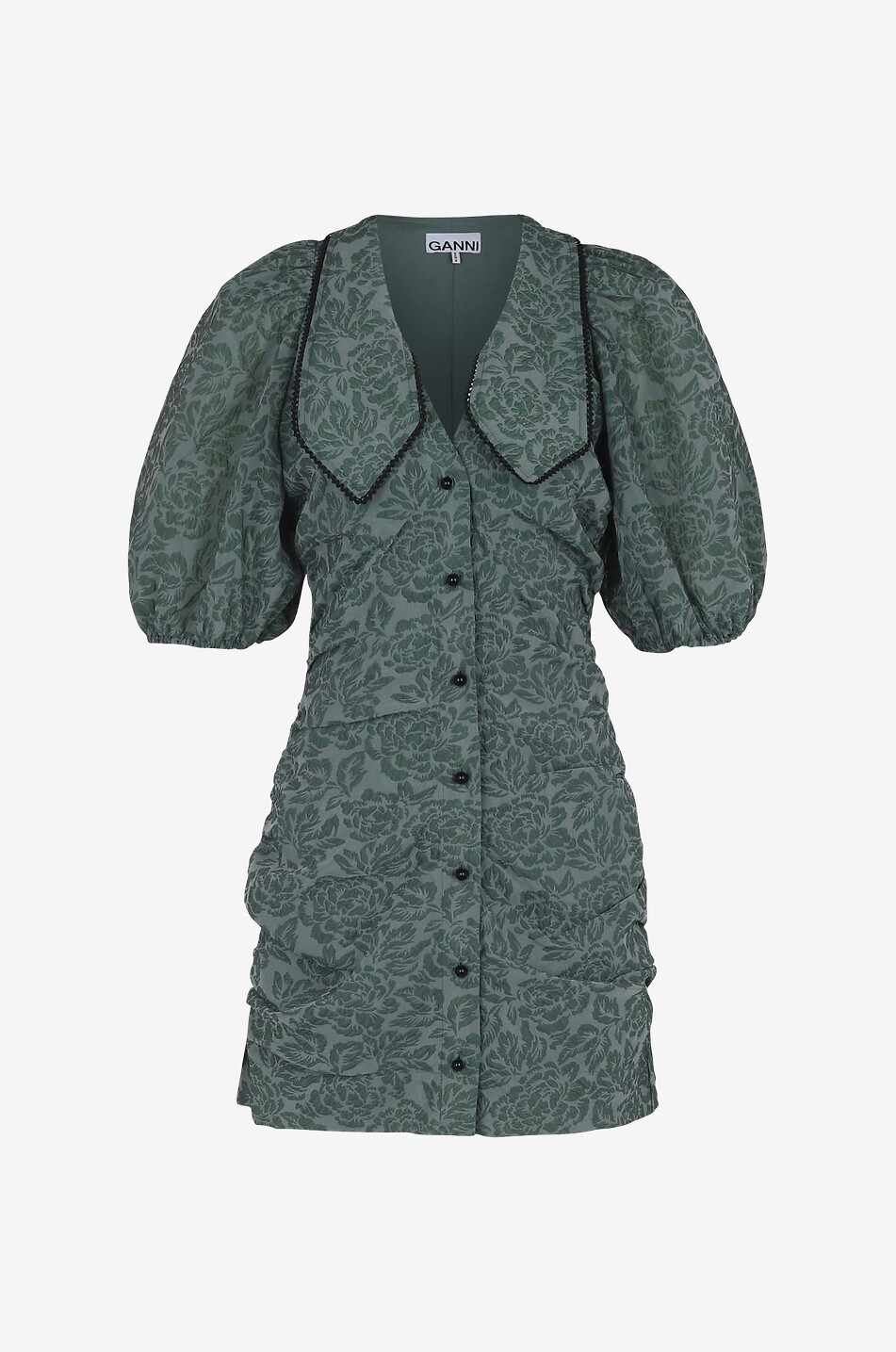 GANNI Minikleid aus nachhaltigem Jacquard mit Rosenmotiv Damen GRÜN 1